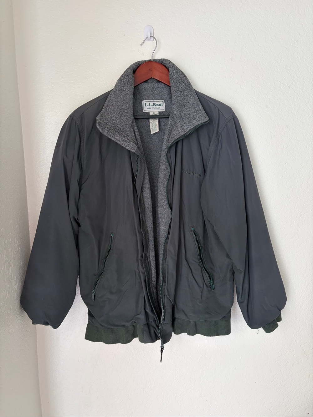 L.L. Bean Men's Charcoal Gray Bomber Jacket with Fleece Lining